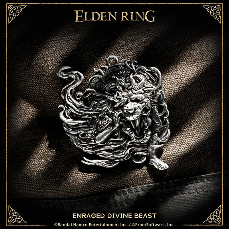 Starforged ELDEN RING Merchandise Enraged Divine Beast Amulet Pendant Officially Authorized A charm depicting the crazed, cavorting dance of the divine beast conducted at the tower festival.
Raises potency of storms.
Divine beasts are messengers of the heavens, and their rage mirrors the tumult of the skies, of which storms are the pinnacle.